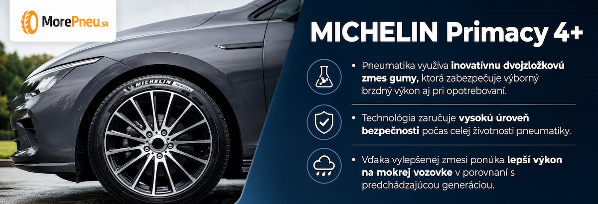 Michelin Primacy 4+ Michelin Primacy 4+ — vylepšená verzia s MaxTouch Construction pre vyššiu bezpečnosť pri ojazdení