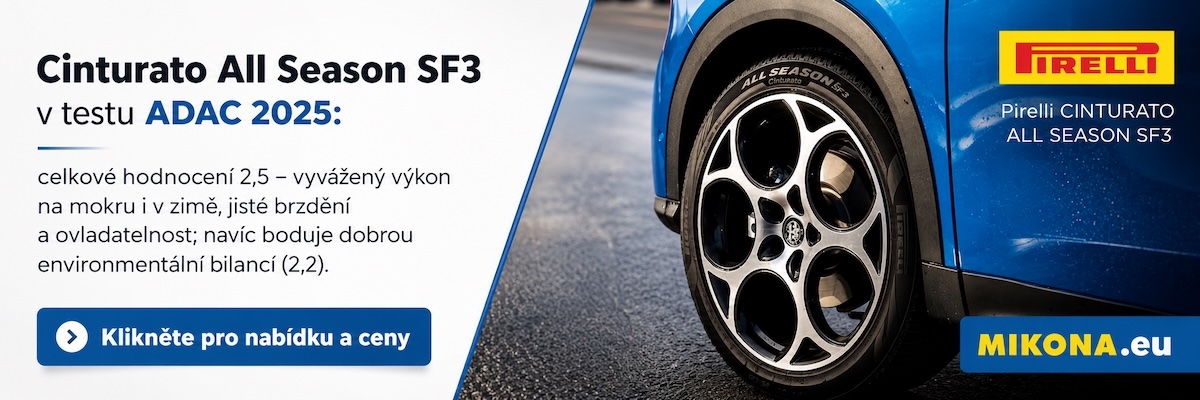 Pirelli Cinturato All Season SF3 v testu ADAC 2025 (225/45 R17): celkové hodnocení 2,5; nejlepší jízda na suchu a dobrá environmentální bilance 2,2.