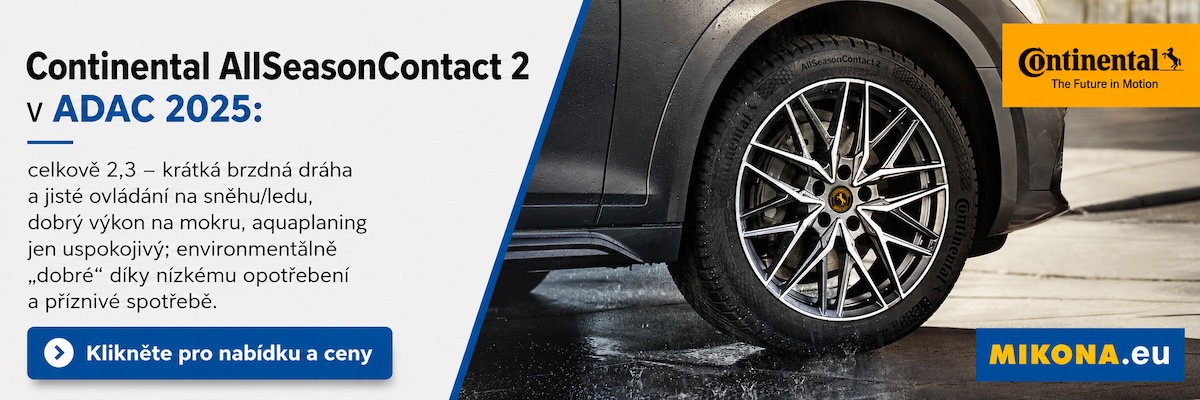 Continental AllSeasonContact 2 v testu ADAC 2025: celkové hodnocení 2,3 – krátké brzdění a jistá ovladatelnost na sněhu/ledu i dobrý výkon na mokru.