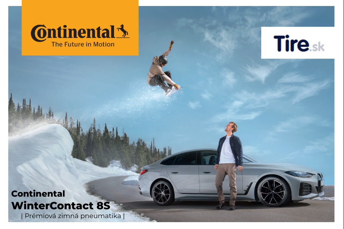 Zimná pneumatika Continental WinterContact 8 S na marketingovej fotografii, zobrazujúca moderný dezén s hustými lamelami a prémiový dizajn pre maximálny záber a bezpečnosť v zime.