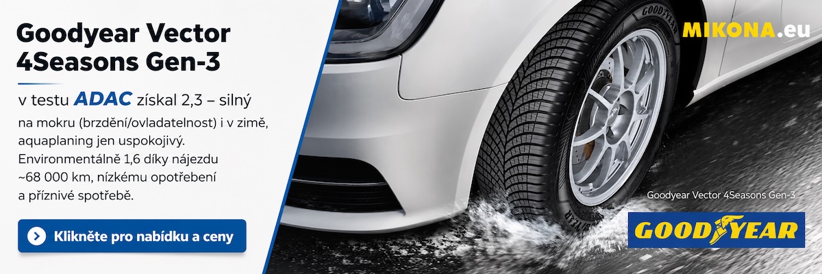 Goodyear Vector 4Seasons Gen-3 v testu ADAC 2025: celkové hodnocení 2,3, nejlepší environmentální bilance v testu.