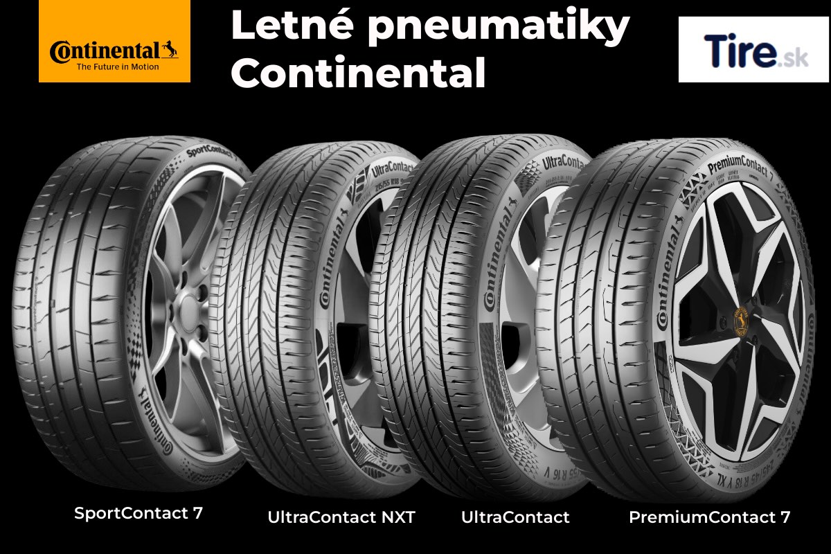 Letné pneumatiky Continental – prehľad modelov PremiumContact 7, SportContact 7, UltraContact a EcoContact pre rôzne štýly jazdy.