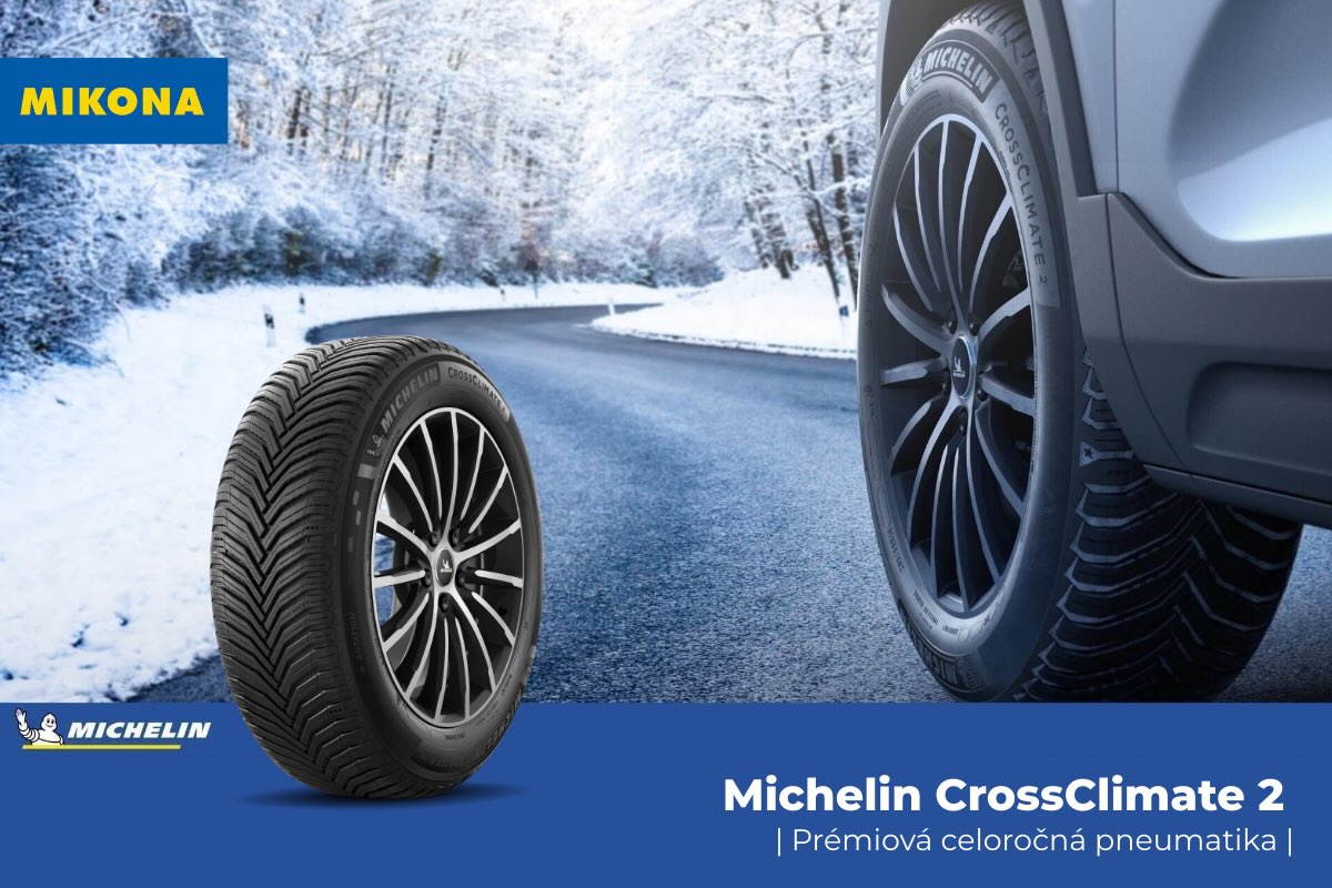 Detail dezénu celoročnej pneumatiky Michelin CrossClimate 2 s tvarom V a 3D lamelami pre spoľahlivú trakciu v každom počasí.