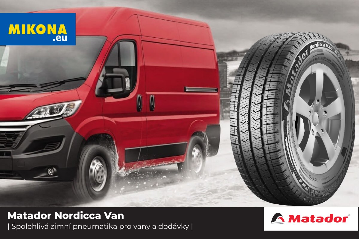 Detail dezénu zimní pneumatiky Matador Nordicca Van s hlubokými drážkami a lamelami pro vysokou přilnavost, stabilitu pod zatížením a bezpečnou jízdu v zimních podmínkách.