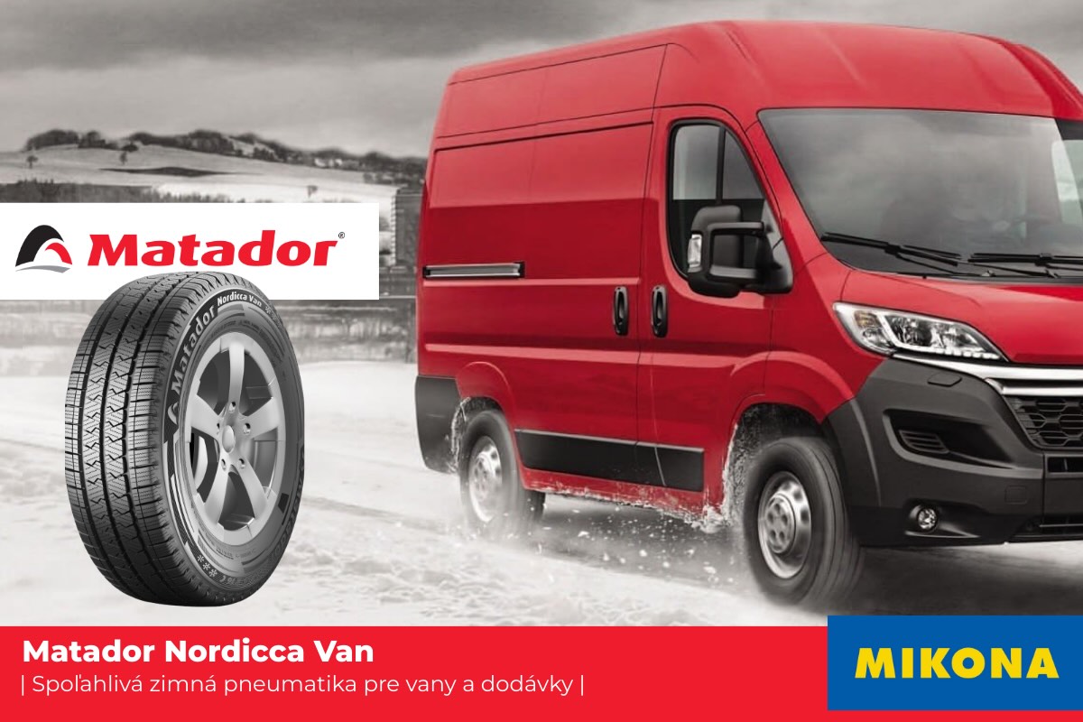Detail dezénu zimnej pneumatiky Matador Nordicca Van Detail dezénu zimnej pneumatiky Matador Nordicca Van so smerovým vzorom a hustými lamelami pre silný záber na snehu, kratšie brzdenie a bezpečnú jazdu v zime.