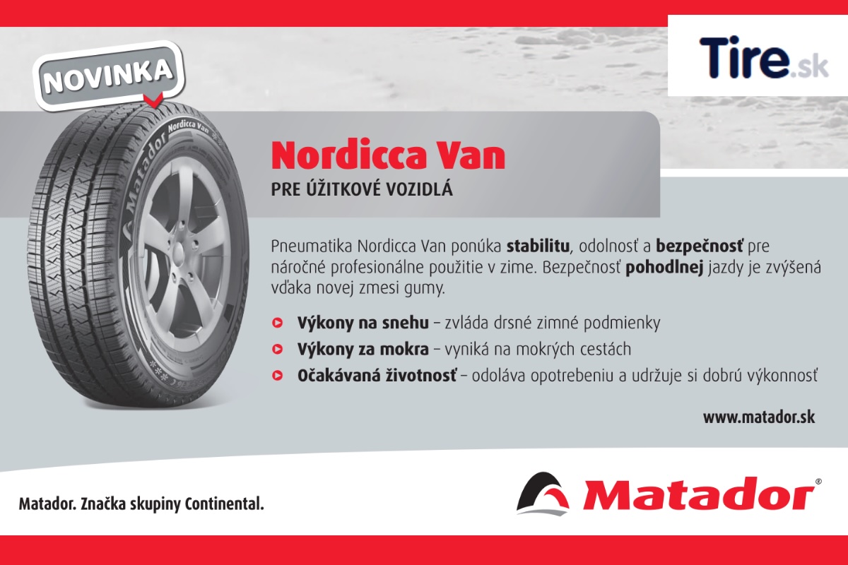 Zimná pneumatika Matador Nordicca Van Zimná pneumatika Matador Nordicca Van – detail dezénu s hlbokými drážkami a lamelami pre silný záber, stabilitu v záťaži a spoľahlivú jazdu v zimných podmienkach.