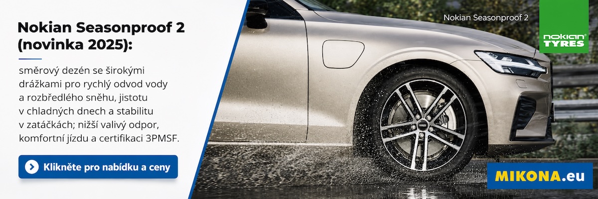 Nokian Seasonproof 2 (novinka 2025): směrový dezén pro rychlý odvod vody a bahnitého sněhu, certifikace 3PMSF, komfortní chod.