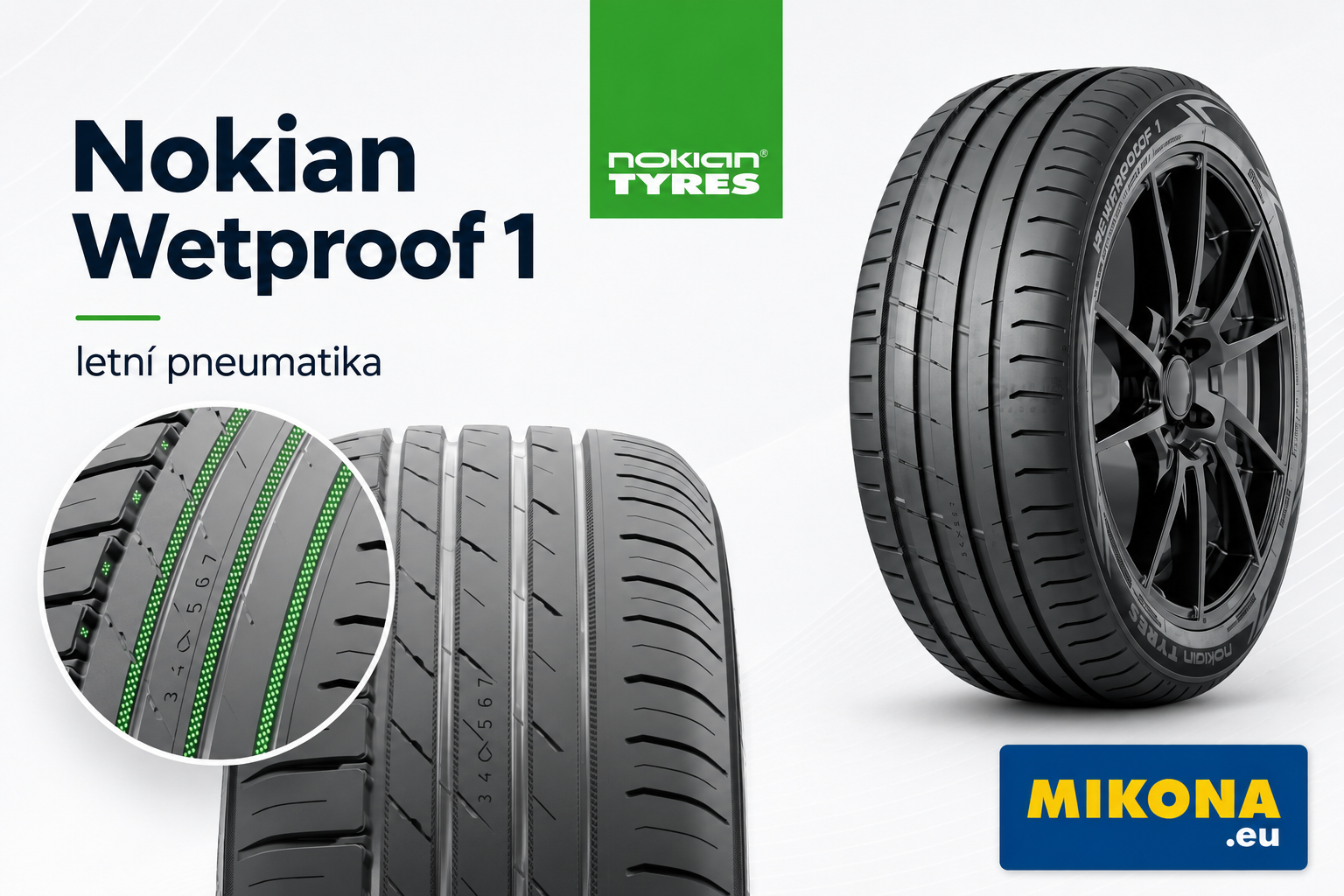 Nokian Wetproof 1 – detail dezénu letní pneumatiky pro jízdu na mokré vozovce