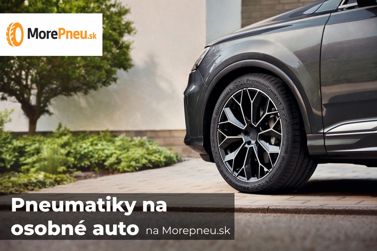 Pneumatiky na osobné auto – detail kolesa auta s pneumatikou pri dome, ilustrácia ponuky pneumatík na Morepneu.sk
