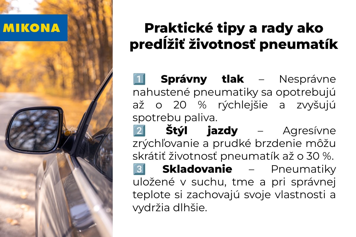 Ako predĺžiť životnosť pneumatík? Dodržiavajte najmä správny tlak. Autor - Mikona