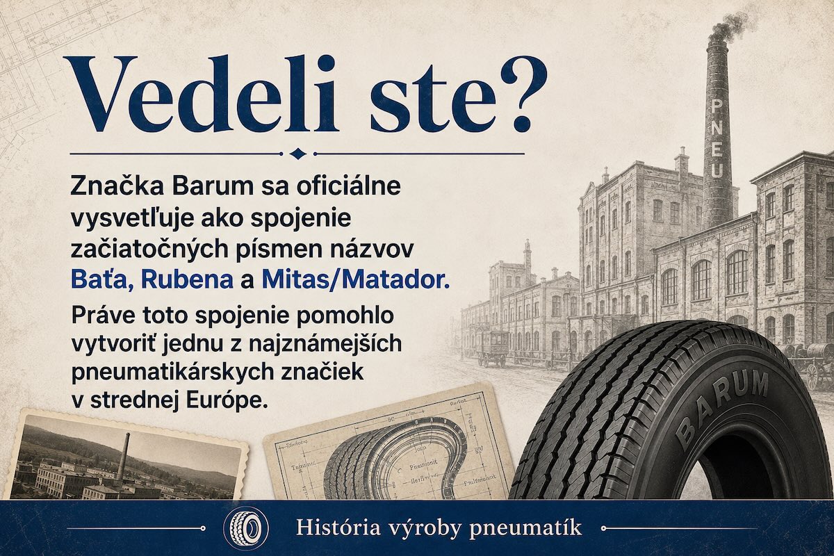 Značka Barum sa tradične vysvetľuje ako spojenie začiatočných písmen názvov Baťa, Rubena a Mitas/Matador.