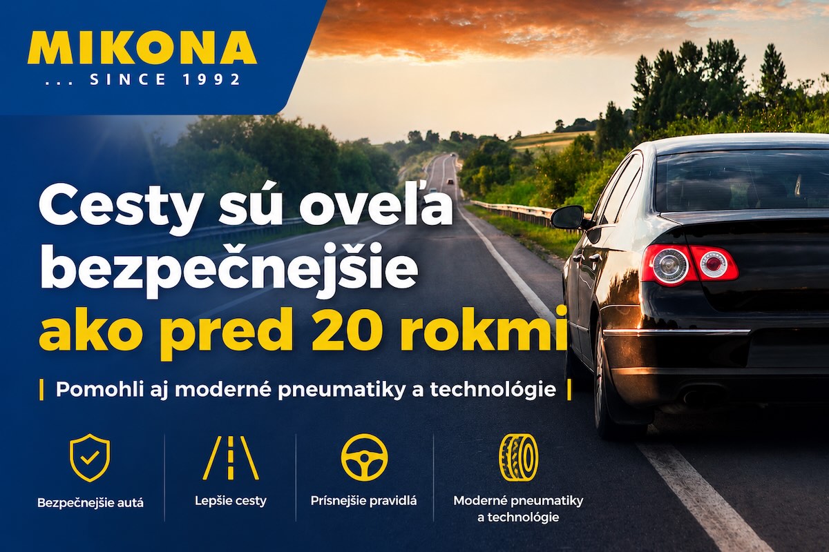 Moderná cesta, auto a pneumatiky ako symbol bezpečnejšej premávky v Európe