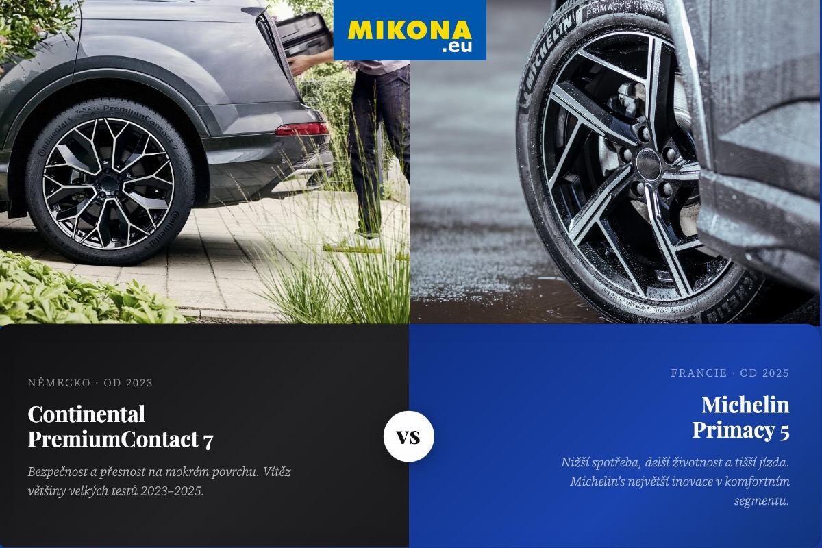 Porovnání Continental PremiumContact 7 vs Michelin Primacy 5 – letní pneumatiky zaměřené na bezpečnost, komfort a životnost