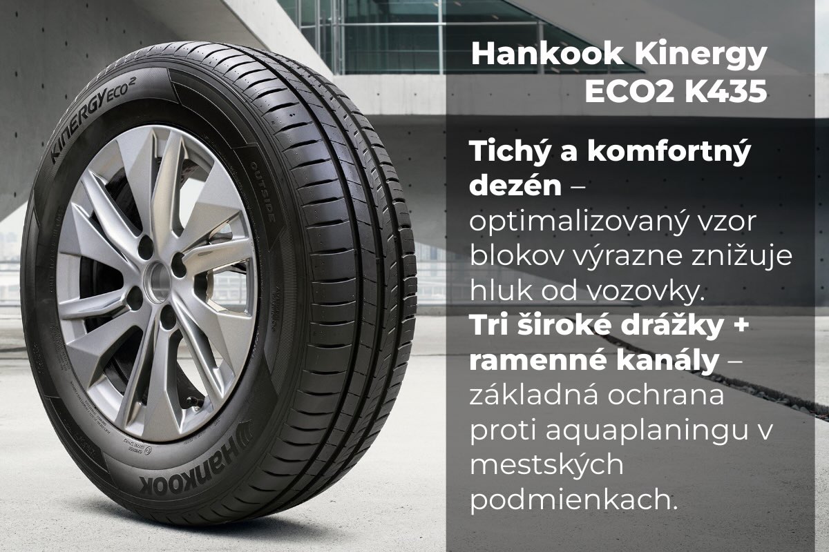 Hankook Kinergy Eco 2 K435 - Spoľahlivý dezén pre tichú jazdu a istotu v daždi.