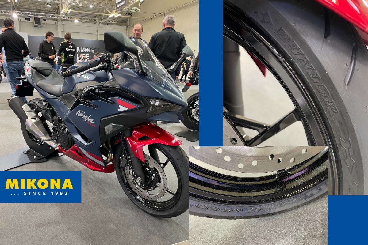 Motocykel Kawasaki Ninja 500 SE vybavený pneumatikami Dunlop Sportmax.