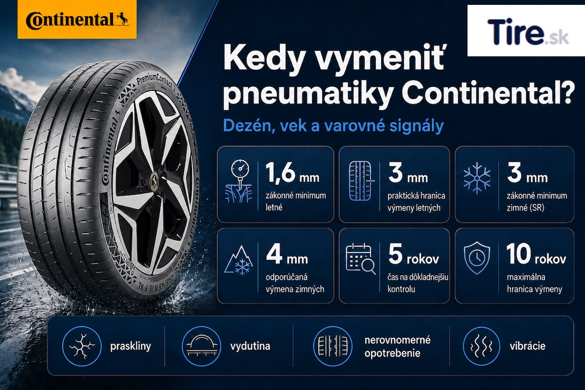 Vizuálne znaky opotrebenia a poškodenia pneumatík Continental.