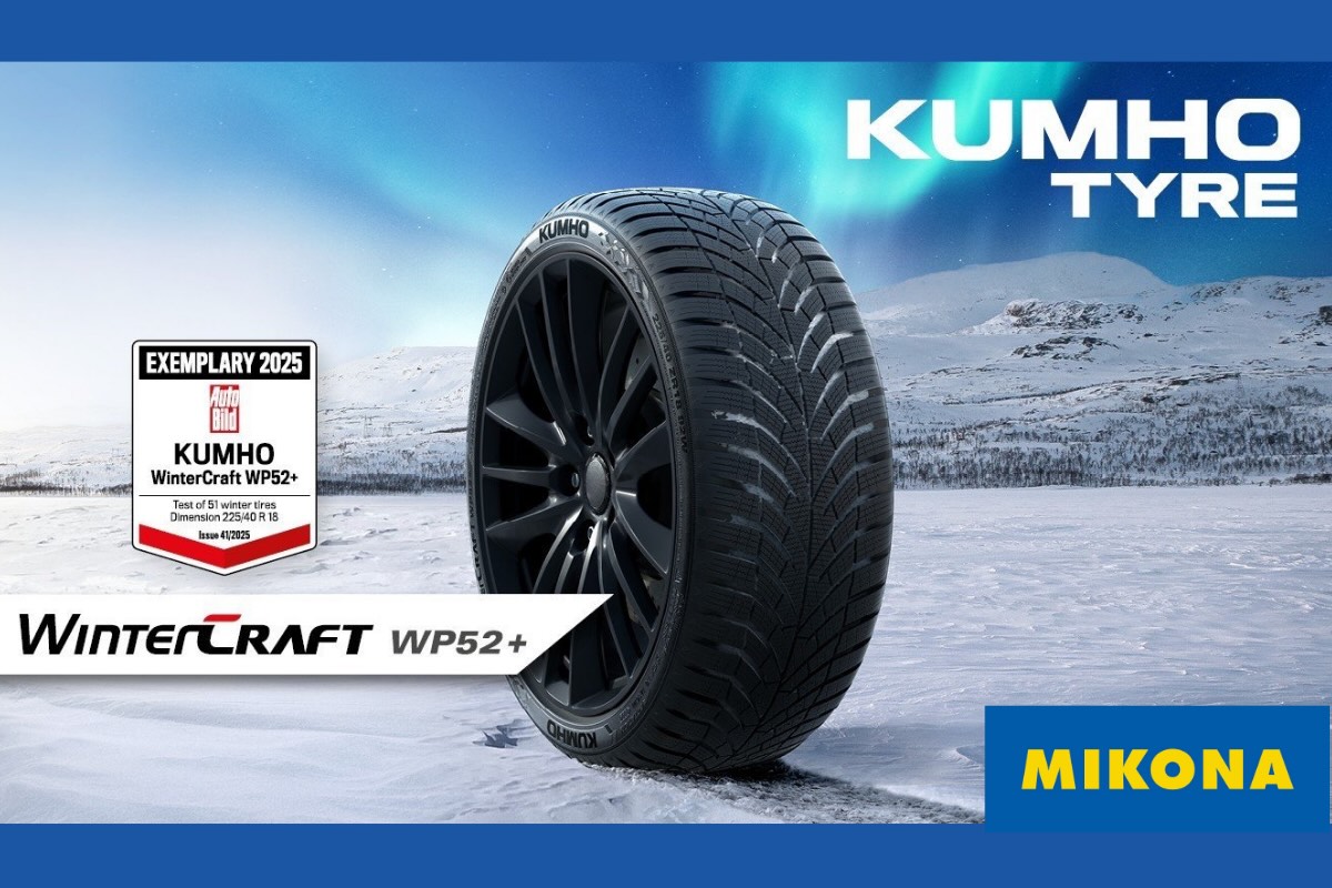 Dezén zimnej pneumatiky Kumho WinterCraft WP52+ s asymetrickým vzorom, hlbokými drážkami a 3D lamelami pre lepšiu priľnavosť na snehu a mokrej vozovke.