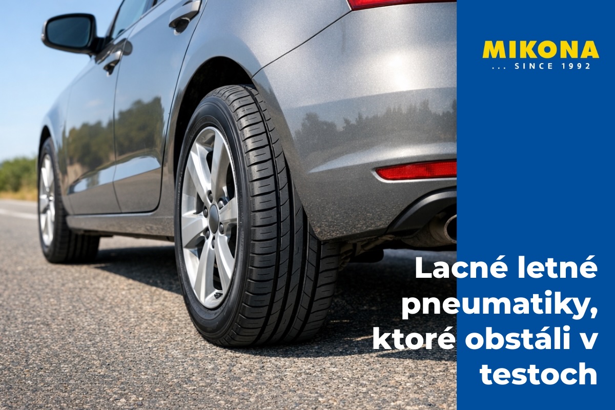 Osobné auto s letnými pneumatikami na suchej ceste – lacné letné pneumatiky s rozumným pomerom ceny a výkonu