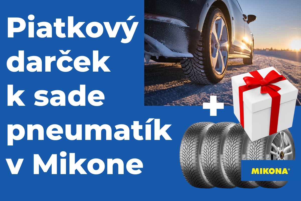 Piatkový darček k sade pneumatík v Mikone – auto so zimnými pneumatikami, sada pneumatík a darčekové balenie