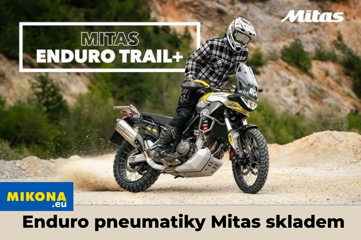 Enduro pneumatiky Mitas Enduro Trail+ Enduro pneumatiky Mitas Enduro Trail+ na motocyklu při jízdě v terénu – kombinace silnice a off-road