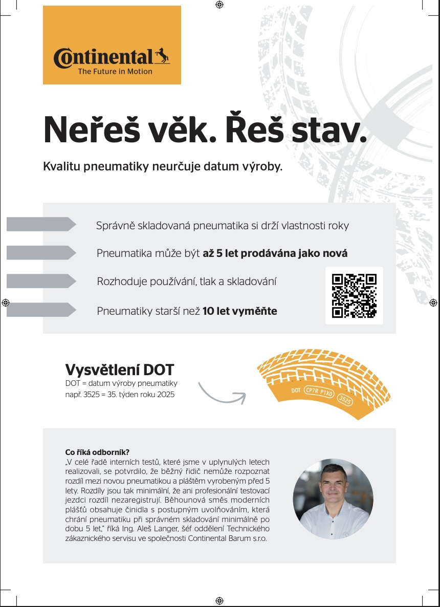 Leták Continental: Neřeš věk pneumatiky, řeš její stav Leták Continental: Neřeš věk pneumatiky, řeš její stav – DOT kód a skladování rozhodují o kvalitě