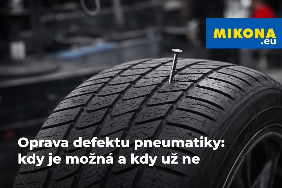 Defekt pneumatiky Defekt pneumatiky s hřebíkem v běhounu – ukázka poškození opravitelného v pneuservisu