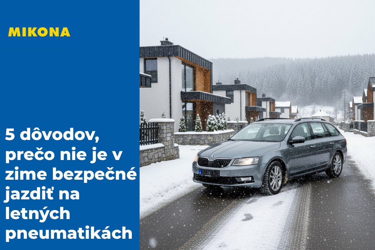 Rodinné auto na zasneženej ceste so zimnými pneumatikami, bezpečná jazda v mrazivých podmienkach.