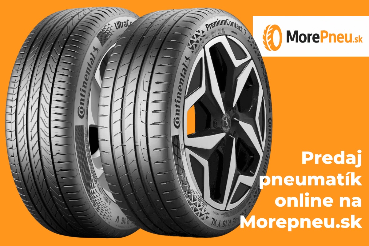 Predaj pneumatík online na Morepneu.sk – letné pneumatiky Continental na oranžovom pozadí s logom MorePneu.sk