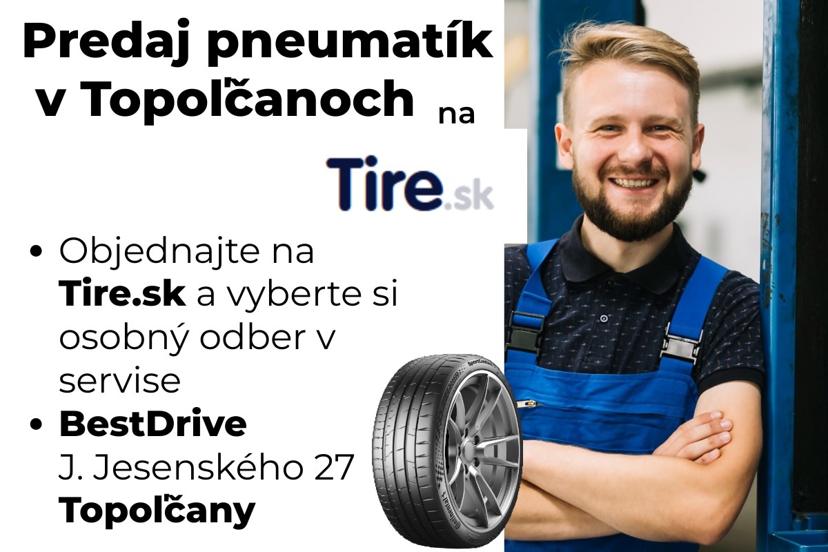 Predaj pneumatík v Topoľčanoch Predaj pneumatík v Topoľčanoch. Objednajte online na Tire.sk a vyzdvihnite si ich priamo v servise BestDrive.