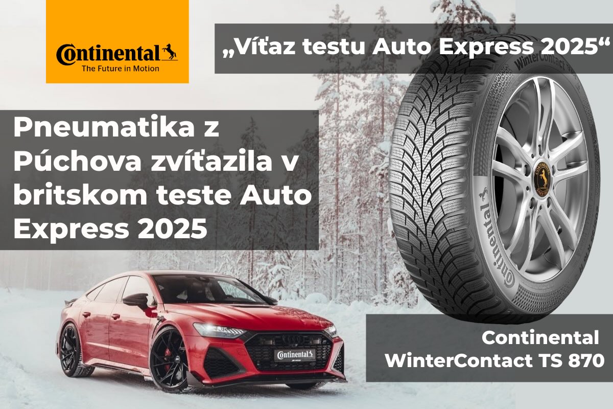 Slovenská pneumatika Continental TS 870 z Púchova vyhrala test Auto Express 2025 a porazila aj značky Goodyear a Michelin.