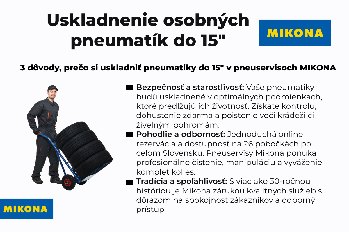 Uskladnenie osobných pneumatík do 15". Autor - Mikona