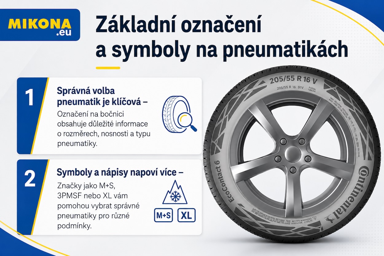 Označení pneumatik a symboly na bočnici