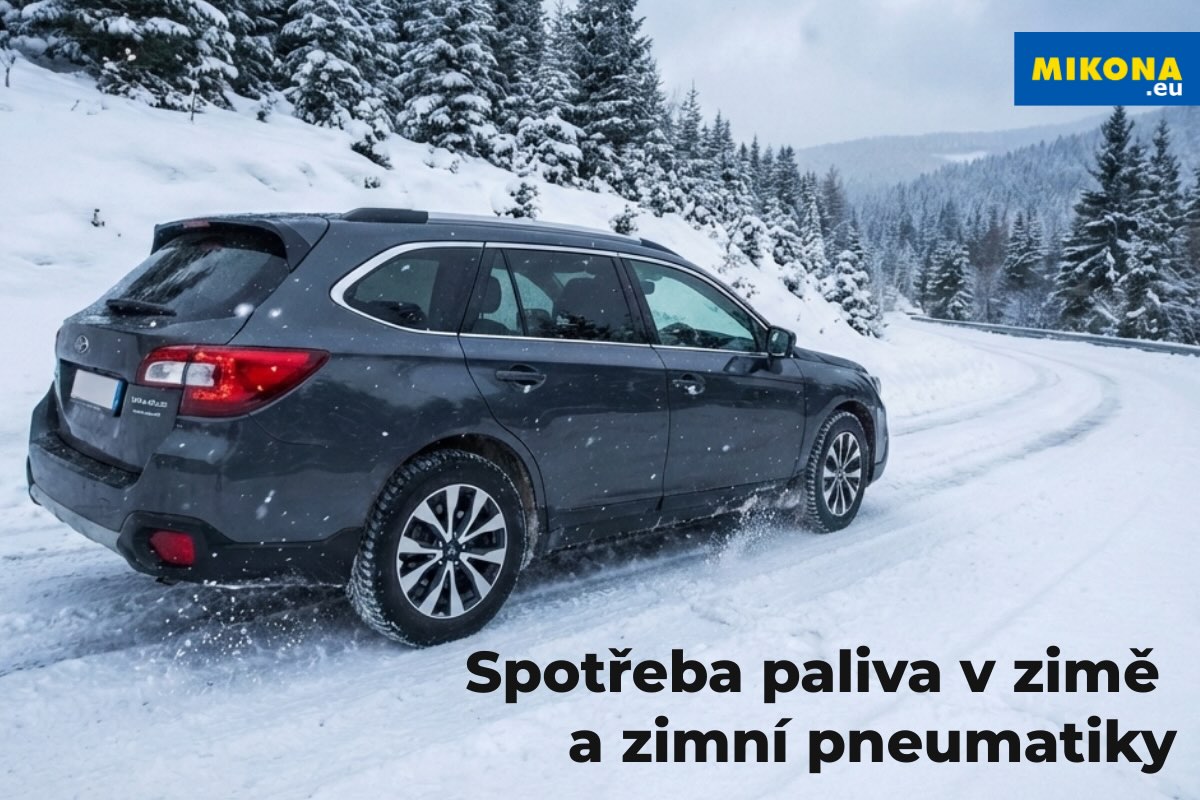 Auto se zimními pneumatikami na zimní ceste – zimní pneumatiky a spotřeba paliva v zimě
