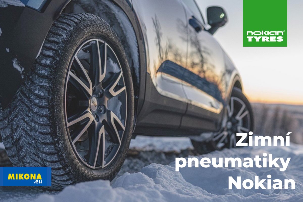 Zimní pneumatika Nokian na voze zaparkovaném ve sněhu