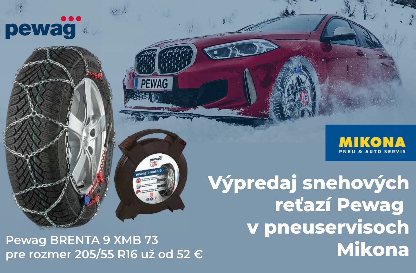 Výpredaj snehových reťazí Pewag v pneuservisoch Mikona
