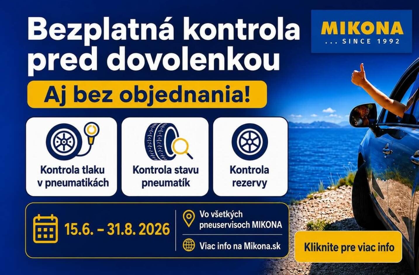 Mikona opäť ponúka bezplatnú kontrolu pneumatík pred dovolenkou